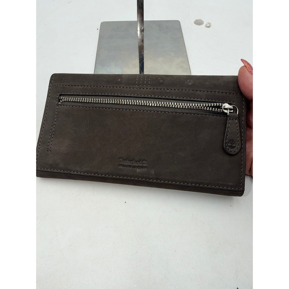 Timberland Womens Genuine Leather Trifold Clutch Wallet Gray Tree Logo Emblem - Picture 3 of 10